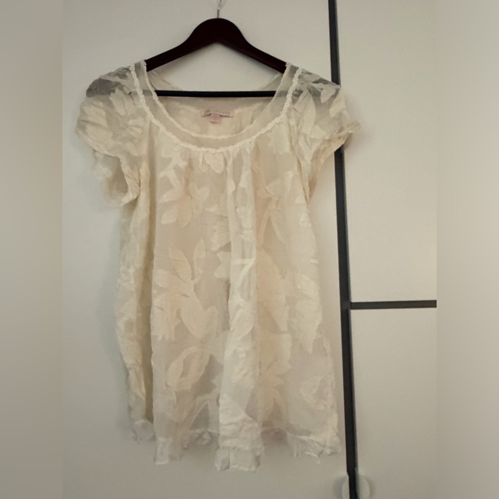 Rebecca Taylor Cream Sheer Floral Lace Top